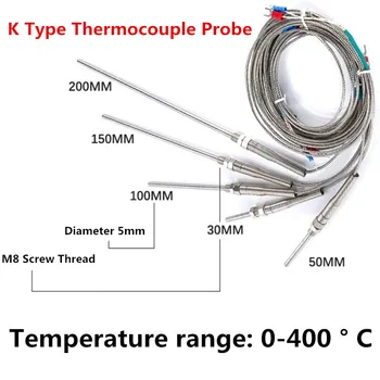 1 шт 5-метровая Термопара типа K Зонд из Нержавеющей Стали Размер Резьбы Термопары 8 мм Термопара 0 ~ 400C Датчик Температуры