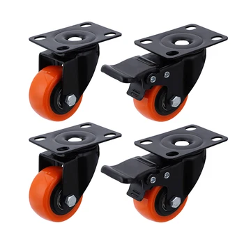 2-дюймовые поворотные колесики Сверхмощные промышленные ролики 300 кг Оранжевая полиуретановая тележка для мебели на колесиках Упаковка из 4 штук