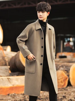2022 Осенне-зимние мужские новые шерстяные куртки-ветровки, мужские повседневные куртки средней длины, мужская однотонная верхняя одежда из смесовой шерсти N70