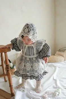 2023 Весеннее новое платье для маленьких девочек, одежда для малышей, платья принцессы в клетку, одежда для младенцев, Vestidos с пышными рукавами, детская юбка
