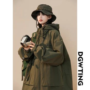 2023 Весна-осень, Свободные винтажные куртки с капюшоном, Крутые топы, женская одежда, Повседневные короткие пальто, Женская верхняя одежда fp920