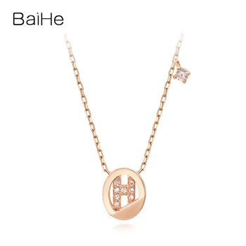 BAIHE Solid 14K Белое/Желтое/Розовое Золото H/SI Натуральные Бриллианты Овальное Ожерелье С Буквами Для Женщин Модный Подарок На Помолвку Изысканные Ювелирные Изделия