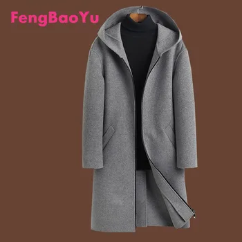 Fengbaoyu Двустороннее шерстяное Осенне-зимнее мужское длинное пальто, Модный городской тренч на молнии, Темперамент, Молодежная Роскошная серая одежда