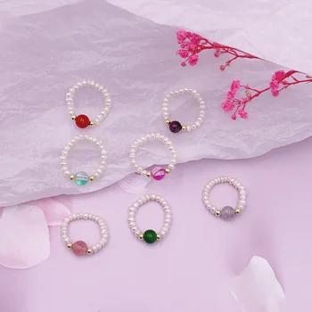 Minar Винтажные Разноцветные кольца-шармы из натурального камня для женщин, Женское кольцо с пресноводным жемчугом в стиле барокко, расшитое бисером, Аксессуары на каждый день, Подарок