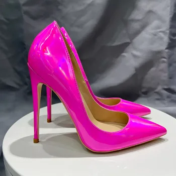 NoEnName_Null-12 см, розовые лазерные туфли на высоком каблуке-шпильке, пикантные женские вечерние модельные туфли для клубных танцев, большие размеры