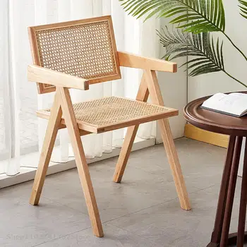 Американско-французский домашний обеденный стул из ротанга из массива дерева Чандигарх, спинка, балкон, ресторан, дизайнерское кресло для отдыха