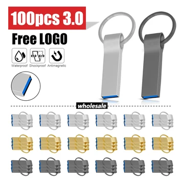 Бесплатный Логотип 100 шт./лот Металлический USB Flash Drive3.0 Memory Stick Pen Drive 128GB64GB U Disk Pendrive Cle Usb 16GB32GB Пользовательские Подарки