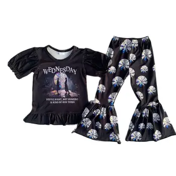 Бутик Детской одежды для среды с короткими рукавами и расклешенными брюками для девочек с героями мультфильмов, комплекты из 2 предметов