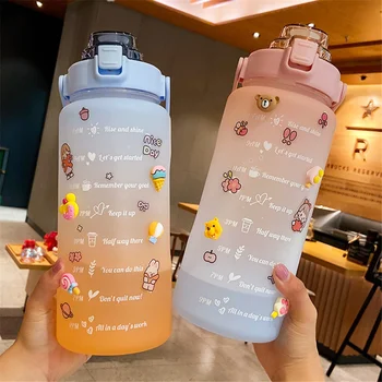 Бутылка для воды объемом 2000 МЛ, портативная герметичная бутылка для спортивных напитков для путешествий на открытом воздухе, бутылка для весов для фитнеса в тренажерном зале с соломинкой