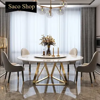 Великолепный Золотой Обеденный стол с поворотным кругом Для отдыха Круглый Мраморный Кухонный стол и стул для виллы Muebles Итальянская мебель