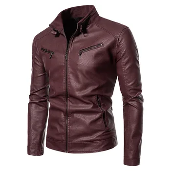 Весенняя мужская мотоциклетная куртка в стиле ретро, приталенное короткое пальто, кожаные куртки со стоячим воротником, Осенняя верхняя одежда на молнии, ветрозащитное пальто из искусственной кожи