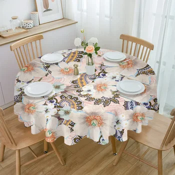 Винтажные цветочные листья, ретро Водонепроницаемая Скатерть, украшение чайного столика, Крышка круглого стола для кухни, свадьбы, домашней столовой