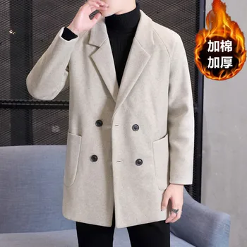 Деловой тренд мужской моды, красивое твидовое пальто средней длины из высококачественного хлопка с утолщением, широкая версия куртки с заниженными плечами
