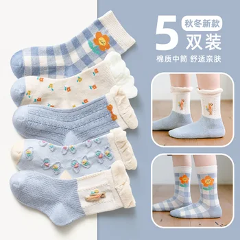 Детские кружевные чулки, новые детские носки для девочек с мультяшным рисунком, весенне-зимние хлопковые короткие носки, детские аксессуары