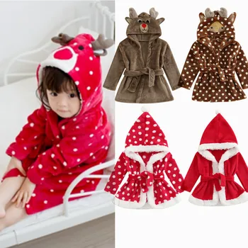Детский Рождественский халат от 0 до 5 лет, Детская Зимняя одежда для девочек И мальчиков, Милый халат с капюшоном и длинными рукавами с животными, Пижамы, Детские Пижамы