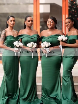 Длинные Женские Платья Невесты из Зеленого Атласа Русалки 2022 Года С Открытыми Плечами, Свадебное Платье Vestido Dama De Honor Largo