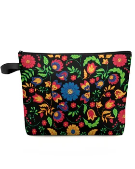 Дорожная косметичка с листьями Мексиканского цветка большой емкости, Переносная сумка для хранения макияжа, женский водонепроницаемый пенал