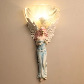 Европейские крылья ангела, настенные светильники из смолы, спальня, гостиная, настенные бра, светильники, пасторальная лестница, декоративные стеклянные светильники для прохода