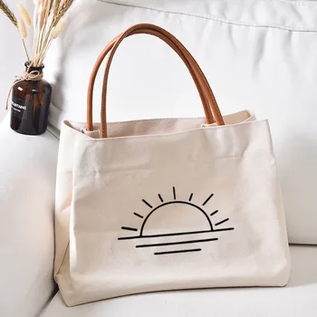 Женская сумка-тоут с солнечным принтом, холщовая пляжная сумка, Хозяйственная сумка, Сумка для ланча, дорожная сумка, Индивидуальная Прямая поставка