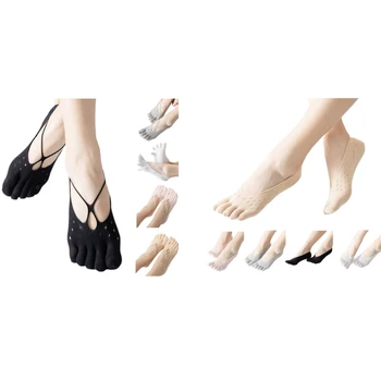 Женские носки с нескользящим носком, летние открытые носки из дышащей сетки с глубоким вырезом, невидимые носки-лодочки на пять пальцев, 5 пар