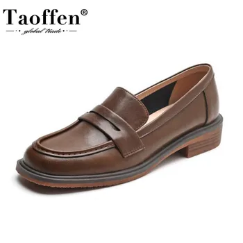 Женские туфли-лодочки Taoffen, лоферы из натуральной кожи, туфли без застежки с квадратным носком, Удобные офисные оксфорды.