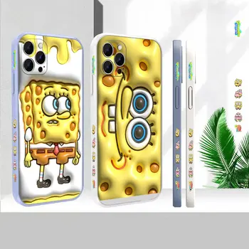 Жидкий Силиконовый Чехол Для iPhone 15 Pro Max Чехол для Apple iPhone 14 13 12 11 Pro Max Mini 7 8 Plus S-Spongebob Case Funda Capa