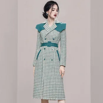 Зимнее Корейское элегантное Твидовое пальто в клетку, женское винтажное модное лоскутное деловое повседневное офисное пальто Vestidos