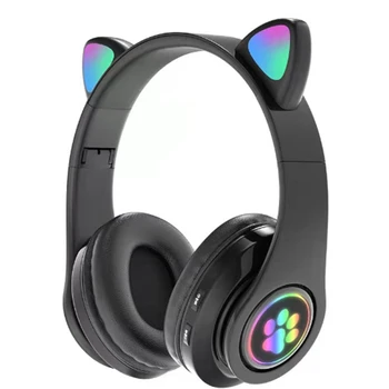 Игровые наушники B39 Cute Ears, Bluetooth-совместимая беспроводная гарнитура с микрофоном, стереомузыкальная складная гарнитура (черная)