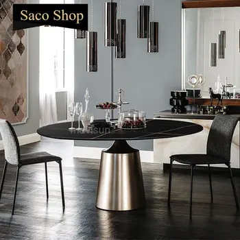 Итальянский обеденный стол, Каменная плита для небольшой квартиры, Роскошный Круглый стол, современная минималистичная мебель для дома в скандинавском стиле
