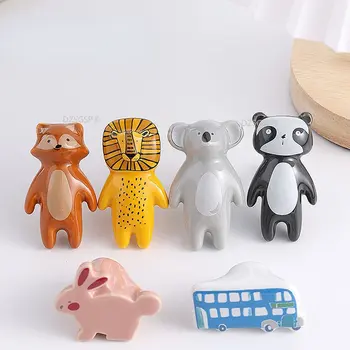 Керамическая ручка в форме панды, лисы, коалы, ручки для выдвижных ящиков, ручки для детской комнаты с милыми животными, мультфильм для детской комнаты