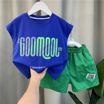 Комплект жилета для мальчиков 2023 г. новая детская летняя тонкая одежда для детей, классная и красивая корейская детская одежда летом