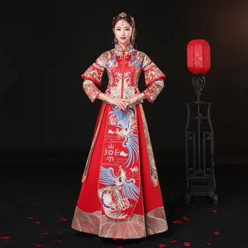 Красное Свадебное Платье Невесты В Китайском Стиле Cheongsam Traditional Lady С Вышивкой Ципао, Женское Вечернее Платье, Свадебная Одежда S - XXL