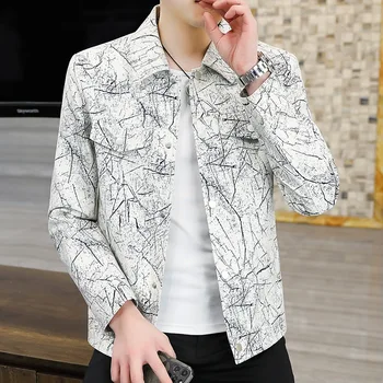 Куртка мужская высокого качества Весна Осень Новая корейская версия Тонкое модное пальто для подростков большого размера с принтом Мужская Прямая поставка