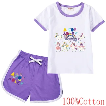 Летний комплект для девочек и мальчиков A for Adley Kids, спортивная футболка + брюки, комплект из 2 предметов, детская одежда, удобная одежда, Пижама от 2 до 16 лет