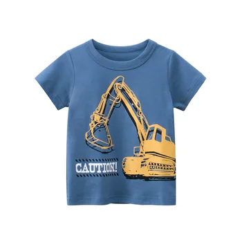 Летняя детская одежда 2023 года, Новинка, Детская футболка с коротким рукавом, Детская одежда с экскаватором для мальчиков