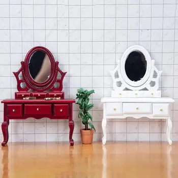 Миниатюрный деревянный кукольный домик 1:12, туалетный столик для макияжа, Туалетный шкаф, Шкаф для хранения, Кукольный домик, мебель для спальни, декор