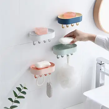 Настенная мыльница с крючком, креативный сливной бытовой двухслойный держатель для мыла без перфоратора, портативные мыльницы для ванной комнаты