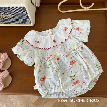 Новая детская одежда 0-2 лет Летний Новый Детский комбинезон Платье для новорожденных девочек Наряд Комбинезон