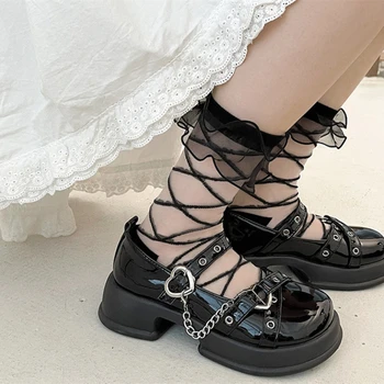 Новая женская обувь Mary Jane с черной металлической декоративной цепочкой, женская обувь на массивном каблуке, модный бренд в стиле ретро, кожаные женские туфли на высоком каблуке