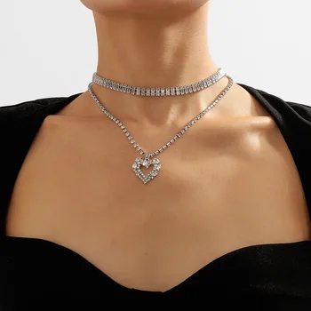 Новое модное женское хрустальное ожерелье 2023 года, роскошные двухслойные ожерелья с подвеской в форме сердца из страз, колье, Ювелирные подарки