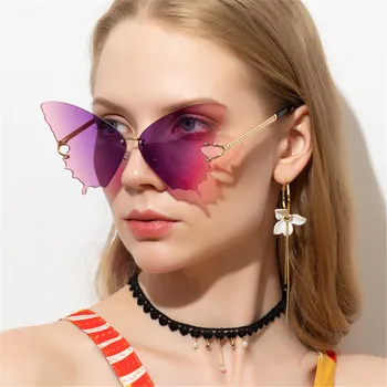Новые модные солнцезащитные очки-бабочки для женщин с защитой от ультрафиолета, винтажные автомобильные солнцезащитные очки без металлической оправы, украшения для очков