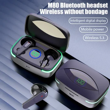 НОВЫЕ Наушники M80 TWS Bluetooth, Игровые Беспроводные Вкладыши, Спортивные Шумоподавляющие Гарнитуры со Светодиодным Дисплеем, Сенсорное Управление Наушниками