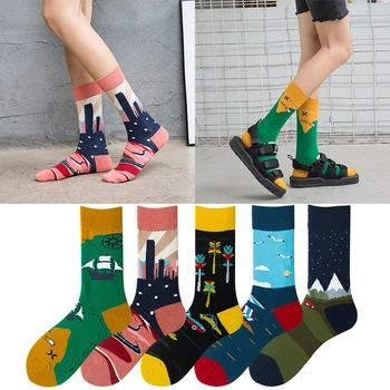 Новые продукты, европейские и американские уличные мужские и женские пары, носки Tide, мультяшные жаккардовые дышащие носки для уличных танцев