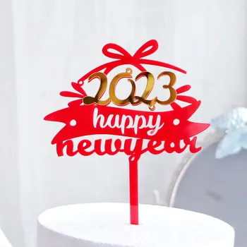 Новый Красный 2023 С Новым Годом, Акриловые Топперы для Торта, С Рождеством Христовым, Топпер для Семейного Торта 2023, Новогодние Украшения Для Торта