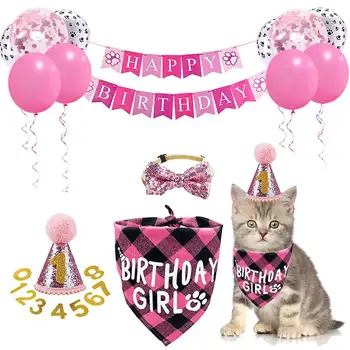 НОВЫЙ набор воздушных шаров для домашних животных С банданой, треугольным шарфом, шляпой с надписью, баннером, принадлежностями для вечеринки по случаю Дня рождения домашних животных Для украшения Дня рождения
