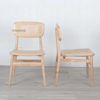 Обеденные стулья из ротанга в японском стиле для гостиной, спинка обеденного стула для домашнего отдыха, простой обеденный стул для отеля