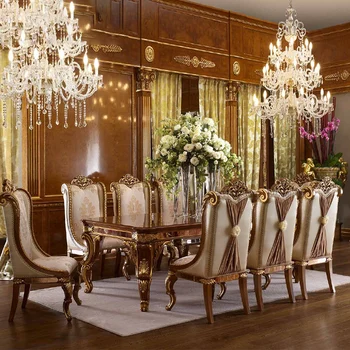 Обеденный стол в европейском стиле, вилла, ресторанная мебель, обеденный стол с резьбой из массива дерева, большой дом, прямоугольная столовая