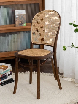 Обеденный стул из массива дерева в стиле Кантри в скандинавском стиле, Простой обеденный стул, мебель для гостиной, ротанговый стул со спинкой