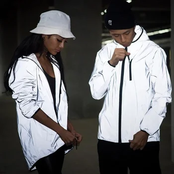 Одежда для пары, Модный тренд в пайетках, мужская светоотражающая куртка для ночного бега в стиле Уличный хип-хоп