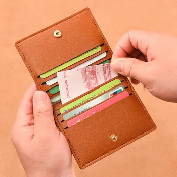 Однотонный маленький кошелек из искусственной кожи для женщин, короткий простой женский кошелек с кнопками, ультратонкая сумка для кредитных карт, кошелек для монет